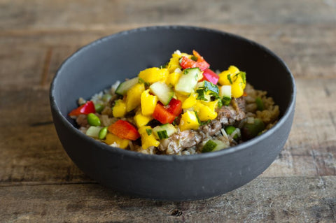 Jerk Tofu & Coconut Rice Served with Summer Salsa